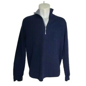Theory Men's Wool Sweater Sz S Small 1/2 Zip Pullover Knit Preppy Navy Blue Gray